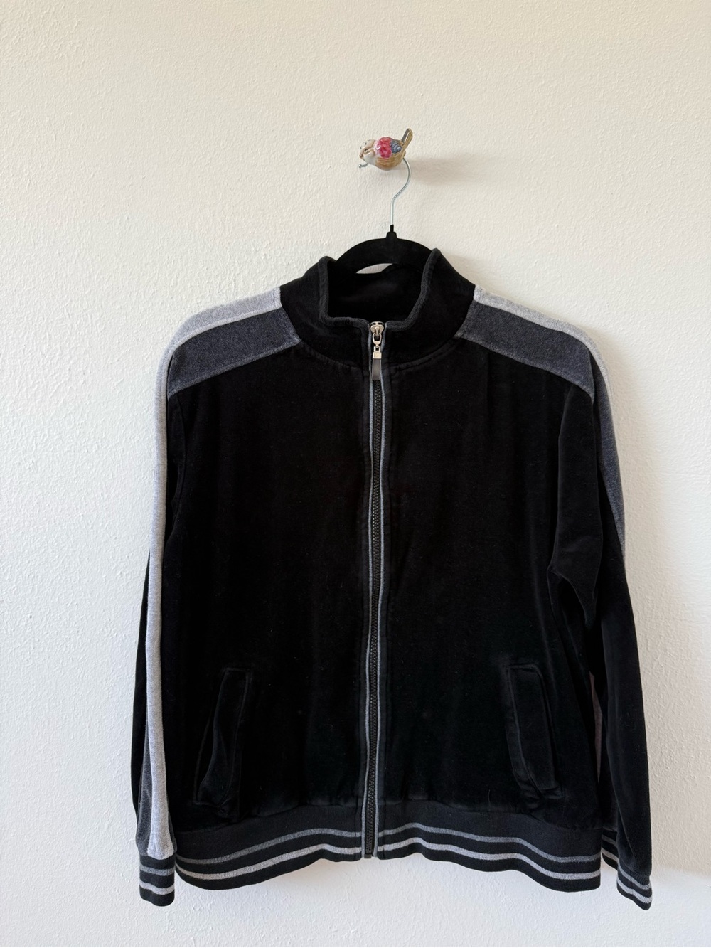 Erika Black and Gray Women’s Zip-Up Track Sweater
